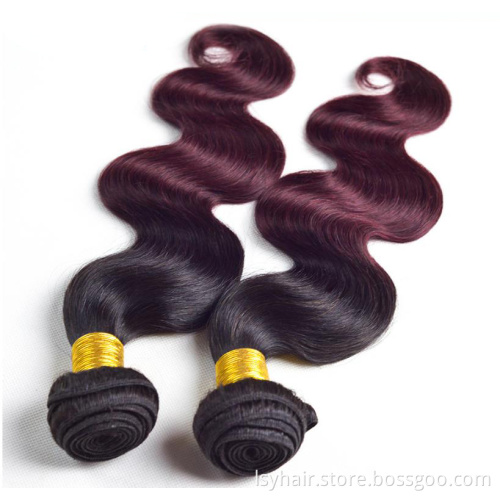 Lsy Ombre Dark Wine Color Brazilian Hair  Virgin Body Wave 1B 99J Two Tone Human Hair  Weave Bundles 99J Red Natural Human Hair